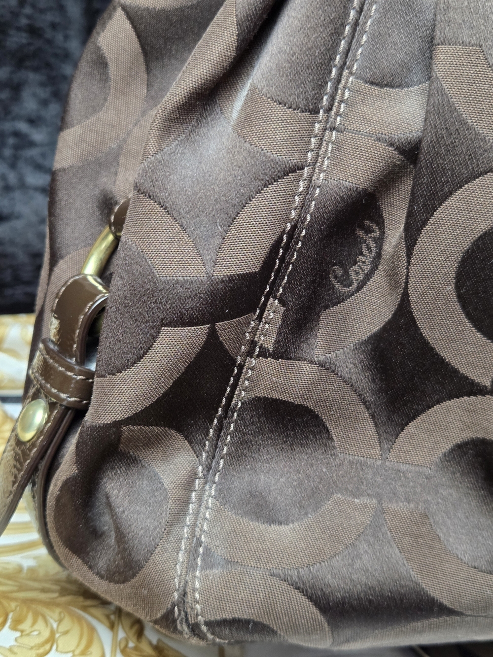 Coach Madison Op Art Maggie Shoulder Bag Brown Signature Sateen Style 14305 - Picture 8 of 16